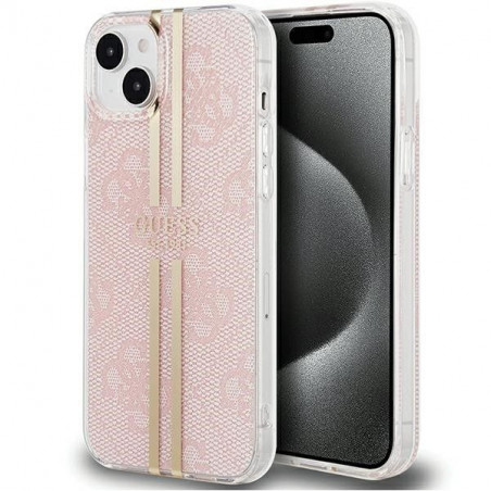 Kryt Guess 4G Gold Stripe na Apple iPhone 15 Elegantní  Růžový