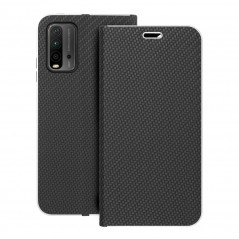 Peněženkové pouzdro LUNA Book Carbon na XIAOMI Redmi 9T Uhlíkové vlákno, Elegantní  Černý