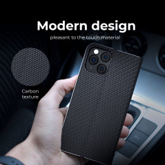 Peněženkové pouzdro LUNA Book Carbon na XIAOMI Redmi Note 13 Pro 4G Uhlíkové vlákno, Elegantní  Černý 