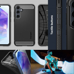 Kryt Spigen Rugged Armor na Samsung Galaxy A55 Uhlíkové vlákno, Elegantní  Matná černá 