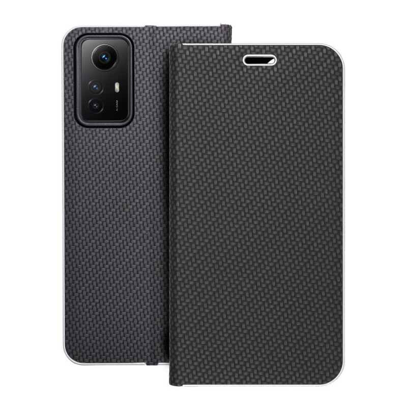 Peněženkové pouzdro LUNA Book Carbon na XIAOMI Redmi Note 12s Uhlíkové vlákno, Elegantní  Černý 