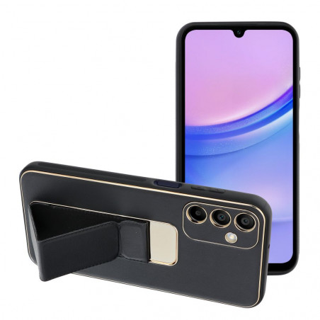 Kryt LEATHER Case Kickstand na Samsung Galaxy A15 5G Černý 