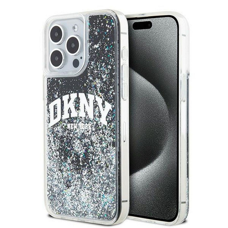 Kryt DKNY Liquid Glitters Arch Logo na Apple iPhone 14 Pro Max Černý 