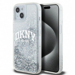 Kryt DKNY Liquid Glitters Arch Logo na Apple iPhone 15 Bílý 