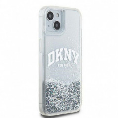 Kryt DKNY Liquid Glitters Arch Logo na Apple iPhone 15 Bílý 