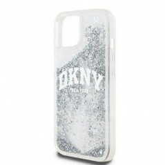 Kryt DKNY Liquid Glitters Arch Logo na Apple iPhone 15 Bílý 