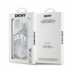 Kryt DKNY Liquid Glitters Arch Logo na Apple iPhone 15 Bílý 