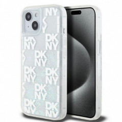 Kryt DKNY Liquid Glitters Checkered Pattern na Apple iPhone 15 Bílý