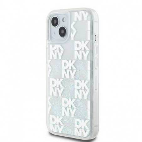 Kryt DKNY Liquid Glitters Checkered Pattern na Apple iPhone 15 Bílý 