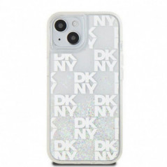 Kryt DKNY Liquid Glitters Checkered Pattern na Apple iPhone 15 Bílý 