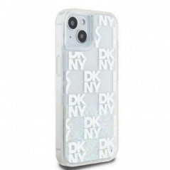 Kryt DKNY Liquid Glitters Checkered Pattern na Apple iPhone 15 Bílý 