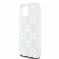 Kryt DKNY Liquid Glitters Checkered Pattern na Apple iPhone 15 Bílý 