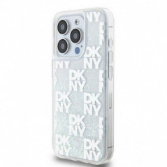 Kryt DKNY Liquid Glitters Checkered Pattern na Apple iPhone 15 Pro Bílý