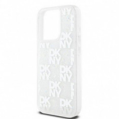 Kryt DKNY Liquid Glitters Checkered Pattern na Apple iPhone 15 Pro Bílý 