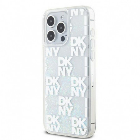 Kryt DKNY Liquid Glitters Checkered Pattern na Apple iPhone 15 Pro Max Bílý