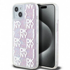 Kryt DKNY Liquid Glitters Checkered Pattern na Apple iPhone 15 Růžový