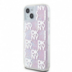 Kryt DKNY Liquid Glitters Checkered Pattern na Apple iPhone 15 Růžový