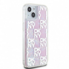 Kryt DKNY Liquid Glitters Checkered Pattern na Apple iPhone 15 Růžový 