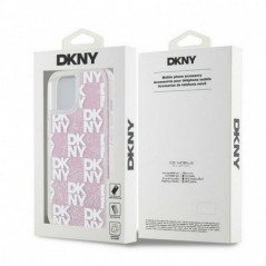 Kryt DKNY Liquid Glitters Checkered Pattern na Apple iPhone 15 Růžový 