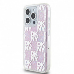 Kryt DKNY Liquid Glitters Checkered Pattern na Apple iPhone 15 Pro Růžový 