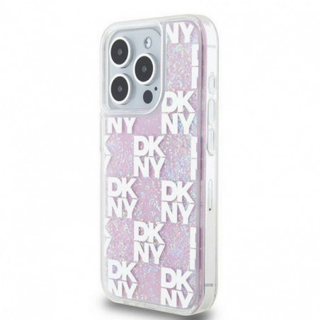 Kryt DKNY Liquid Glitters Checkered Pattern na Apple iPhone 15 Pro Růžový