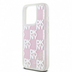 Kryt DKNY Liquid Glitters Checkered Pattern na Apple iPhone 15 Pro Růžový 