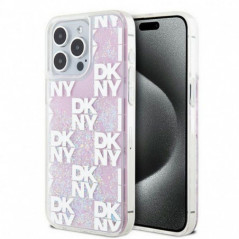 Kryt DKNY Liquid Glitters Checkered Pattern na Apple iPhone 15 Pro Max Růžový