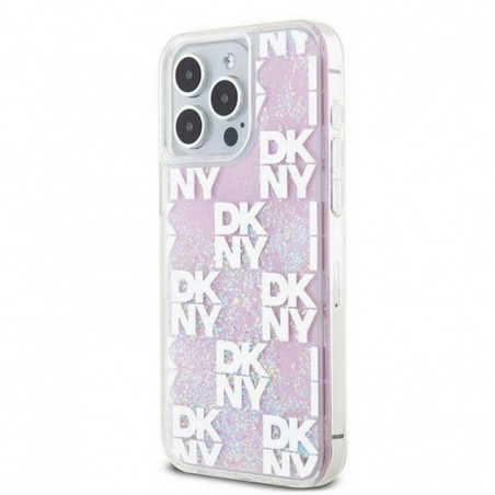 Kryt DKNY Liquid Glitters Checkered Pattern na Apple iPhone 15 Pro Max Růžový