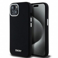 Kryt DKNY Silicone Horizontal Metal Logo na Apple iPhone 15 MagSAFE  Černý