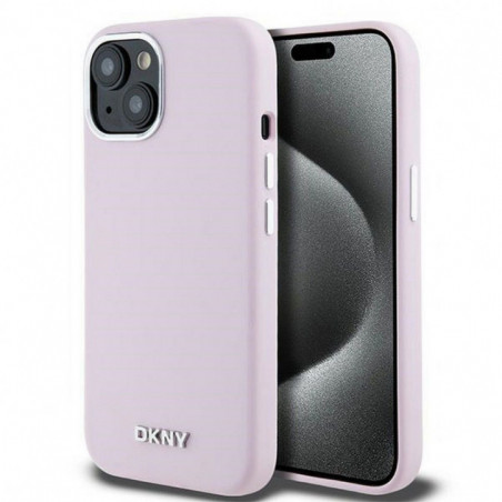 Kryt DKNY Silicone Horizontal Metal Logo na Apple iPhone 15 MagSAFE  Růžový 