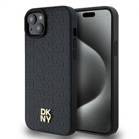 Kryt DKNY Pu Repeat Pattern Stack Logo na Apple iPhone 15 MagSAFE  Černý 