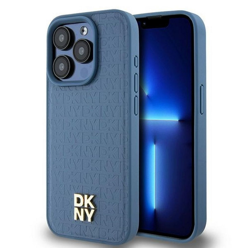 Kryt DKNY Pu Repeat Pattern Stack Logo na Apple iPhone 15 Pro MagSAFE  Modrý 