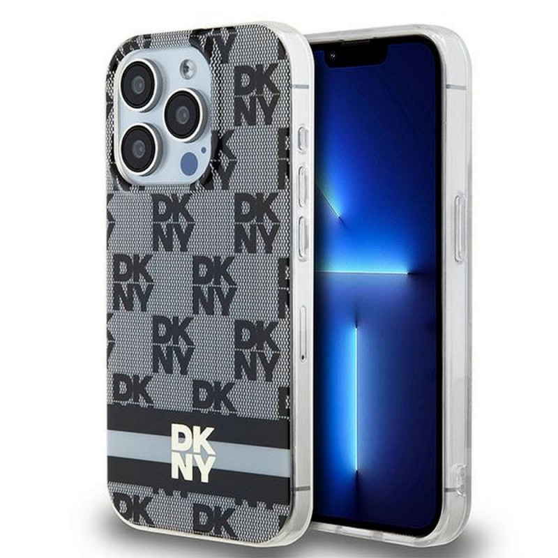 Kryt DKNY Checkered Pattern Printed Stripes na Apple iPhone 13 Pro MagSAFE  Černý 