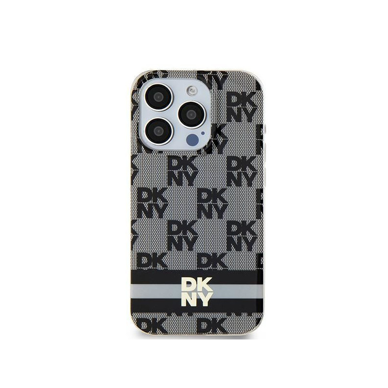 Kryt DKNY Checkered Pattern Printed Stripes na Apple iPhone 15 Plus MagSAFE  Černý 