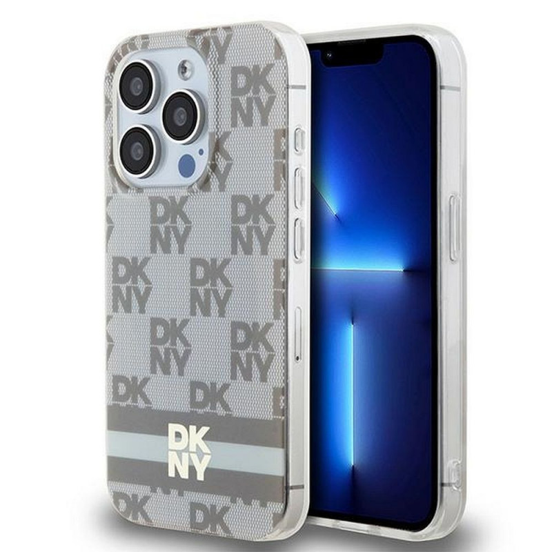 Kryt DKNY Checkered Pattern Printed Stripes na Apple iPhone 13 Pro MagSAFE  Béžový 