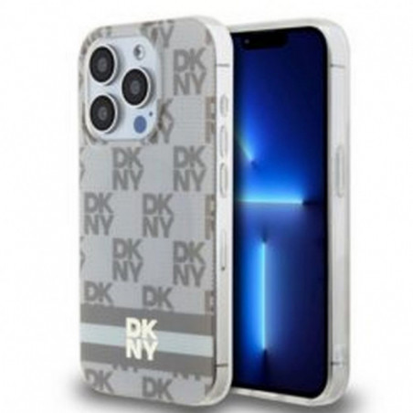 Kryt DKNY Checkered Pattern Printed Stripes na Apple iPhone 13 Pro Max MagSAFE  Béžový