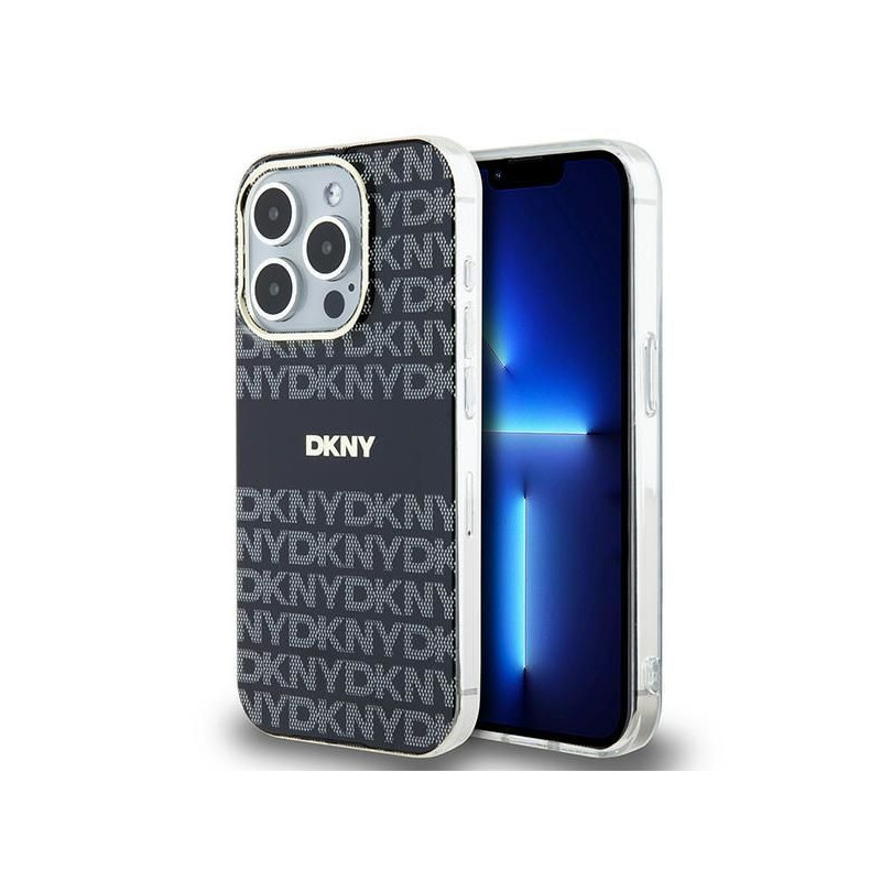 Kryt DKNY Repeat Texture Pattern Stripe na Apple iPhone 15 Pro MagSAFE  Černý 