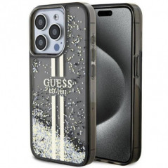 Kryt Guess Liquid Glitter Gold Stripes na Apple iPhone 15 Pro Max Černý