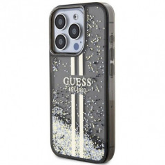 Kryt Guess Liquid Glitter Gold Stripes na Apple iPhone 15 Pro Max Černý