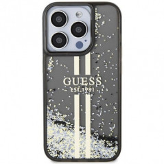 Kryt Guess Liquid Glitter Gold Stripes na Apple iPhone 15 Pro Max Černý 