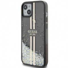 Kryt Guess Liquid Glitter Gold Stripes na Apple iPhone 15 Černý