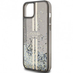 Kryt Guess Liquid Glitter Gold Stripes na Apple iPhone 15 Černý 