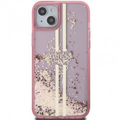 Kryt Guess Liquid Glitter Gold Stripes na Apple iPhone 15 Růžový 