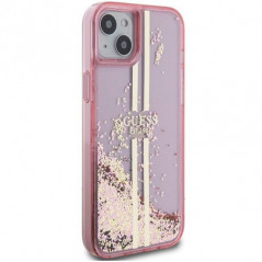 Kryt Guess Liquid Glitter Gold Stripes na Apple iPhone 15 Růžový 