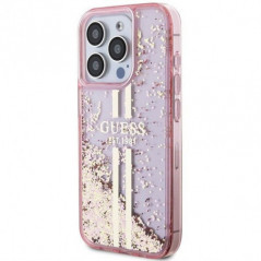 Kryt Guess Liquid Glitter Gold Stripes na Apple iPhone 15 Pro Max Růžový 