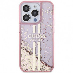 Kryt Guess Liquid Glitter Gold Stripes na Apple iPhone 15 Pro Max Růžový 