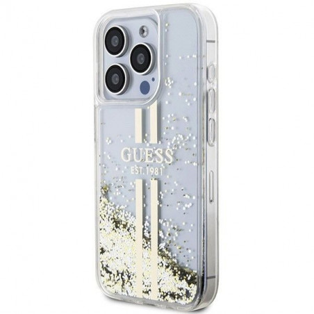 Kryt Guess Liquid Glitter Gold Stripes na Apple iPhone 15 Pro Průhledný