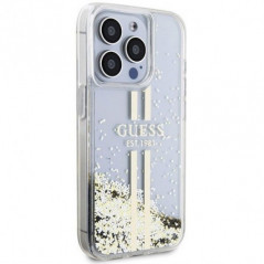 Kryt Guess Liquid Glitter Gold Stripes na Apple iPhone 15 Pro Průhledný 