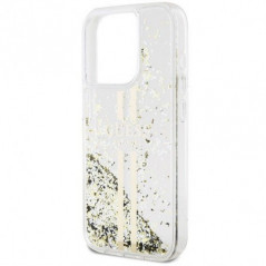 Kryt Guess Liquid Glitter Gold Stripes na Apple iPhone 15 Pro Průhledný 