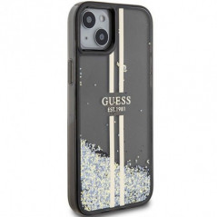 Kryt Guess Liquid Glitter Gold Stripes na Apple iPhone 15 Plus Černý 